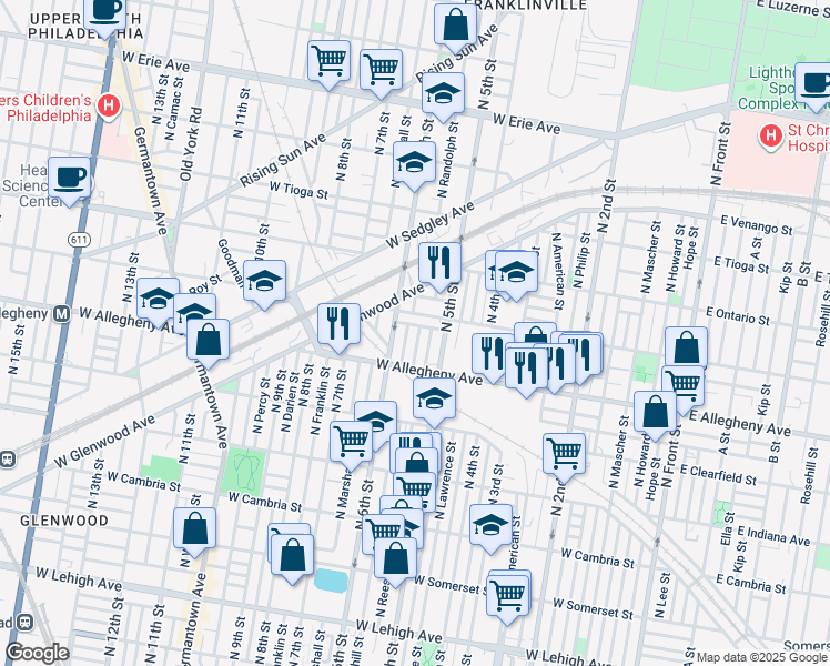 map of restaurants, bars, coffee shops, grocery stores, and more near 3244 North Randolph Street in Philadelphia