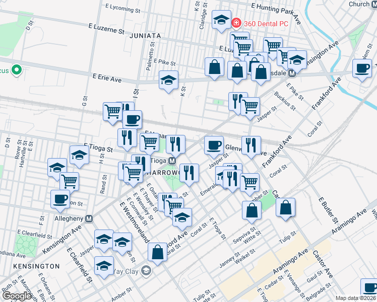 map of restaurants, bars, coffee shops, grocery stores, and more near 3540 Ruth Street in Philadelphia