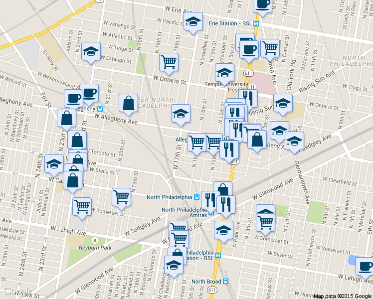 map of restaurants, bars, coffee shops, grocery stores, and more near 3117 North Chadwick Street in Philadelphia