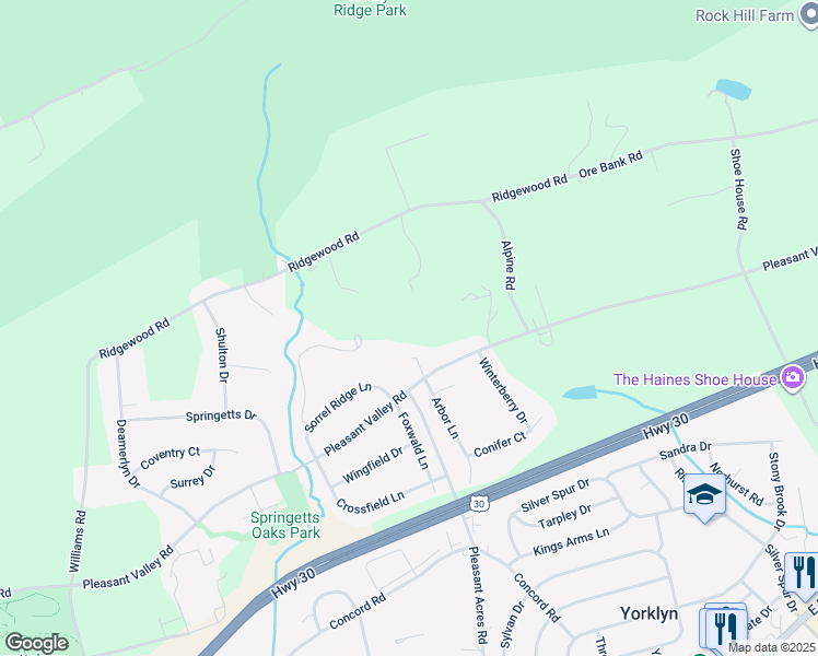 map of restaurants, bars, coffee shops, grocery stores, and more near 3705 Pleasant Valley Road in York