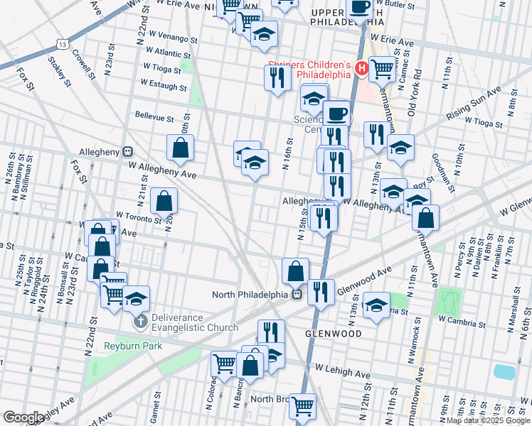 map of restaurants, bars, coffee shops, grocery stores, and more near 3118 North Bancroft Street in Philadelphia