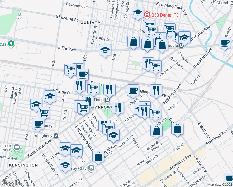 map of restaurants, bars, coffee shops, grocery stores, and more near 3540 Ruth Street in Philadelphia