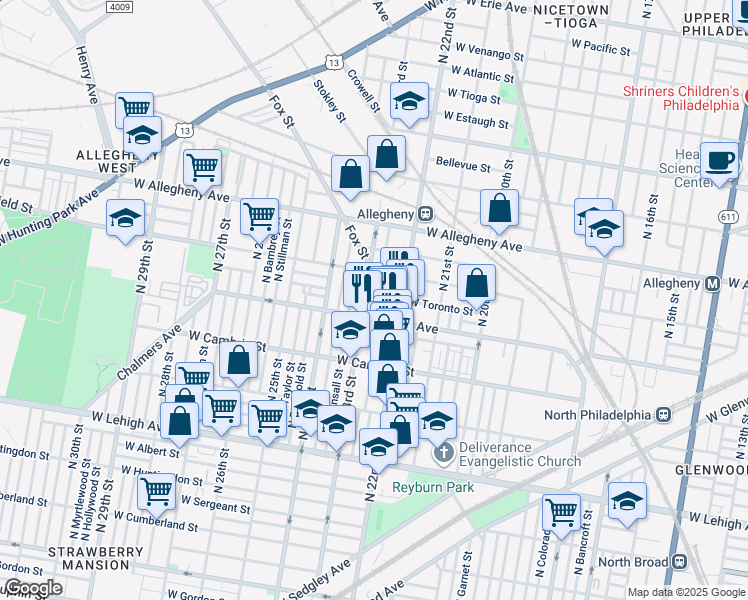 map of restaurants, bars, coffee shops, grocery stores, and more near 3026 North Hemberger Street in Philadelphia