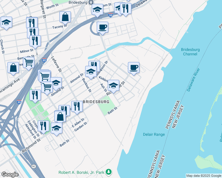map of restaurants, bars, coffee shops, grocery stores, and more near 4652 Richmond Street in Philadelphia