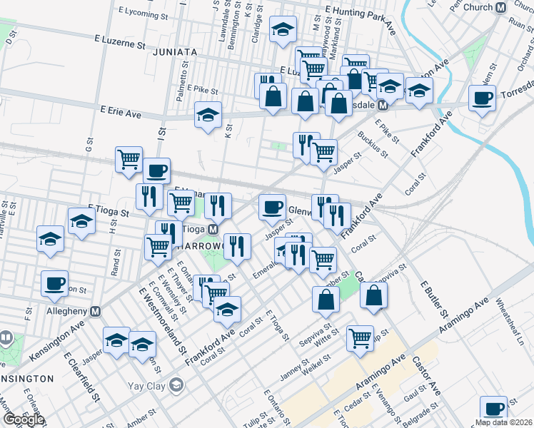 map of restaurants, bars, coffee shops, grocery stores, and more near in Philadelphia