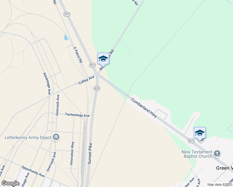 map of restaurants, bars, coffee shops, grocery stores, and more near 5983 Cumberland Highway in Chambersburg