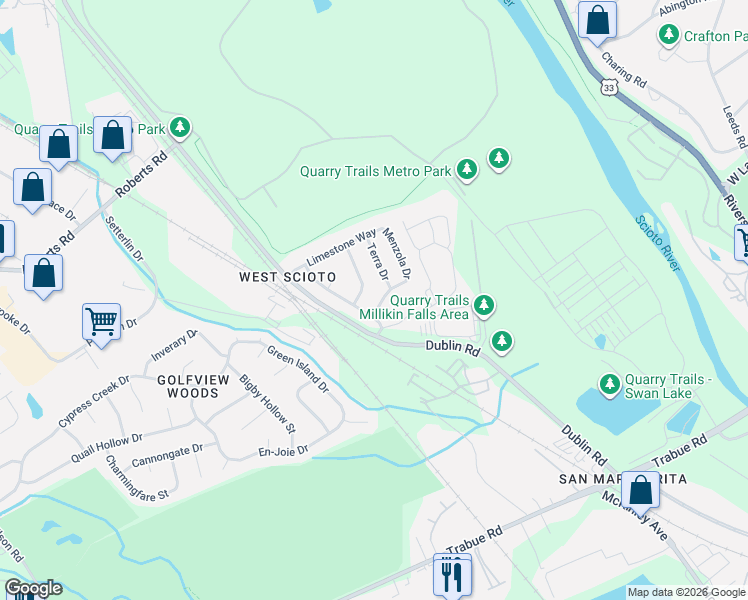 map of restaurants, bars, coffee shops, grocery stores, and more near 2260 Siskin Avenue in Columbus