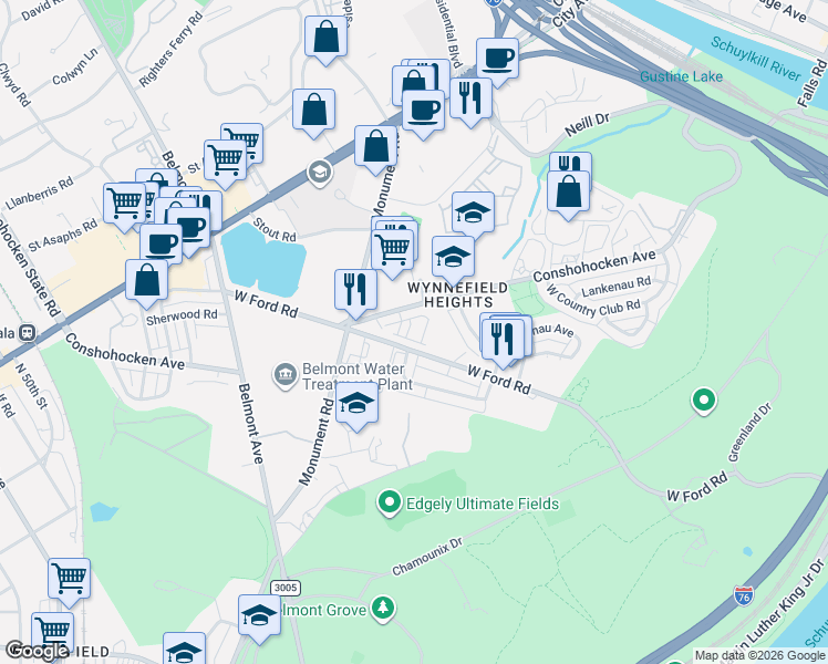 map of restaurants, bars, coffee shops, grocery stores, and more near in Philadelphia