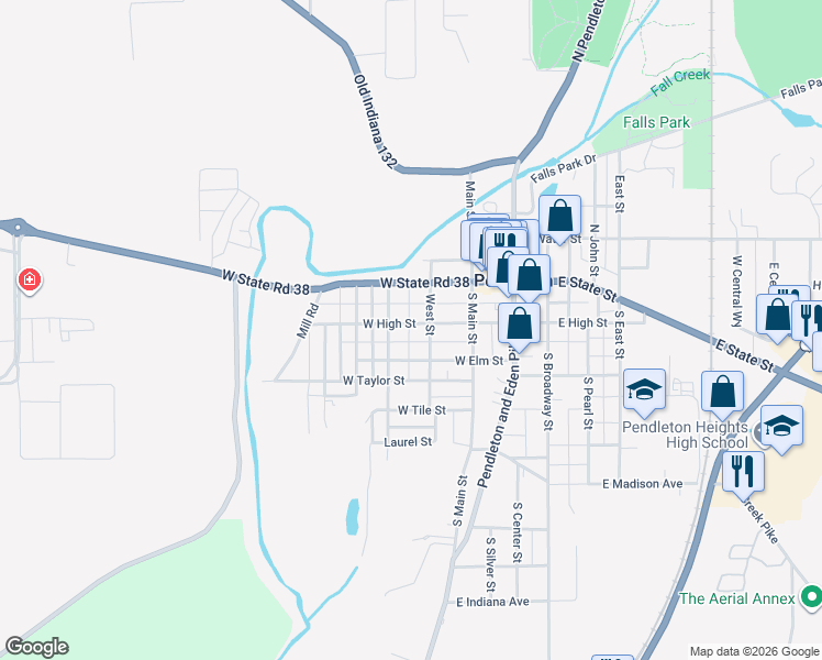 map of restaurants, bars, coffee shops, grocery stores, and more near 218 West Street in Pendleton