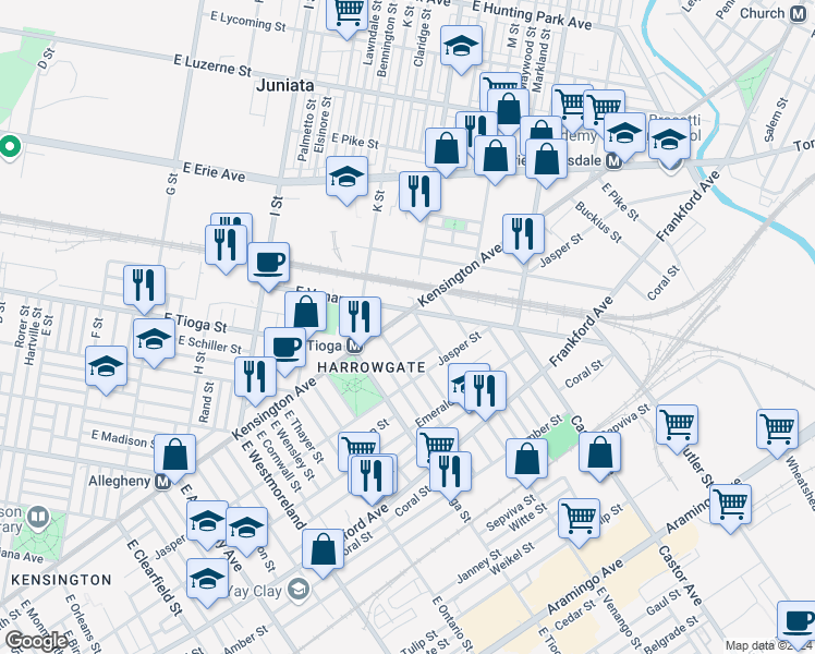 map of restaurants, bars, coffee shops, grocery stores, and more near 3540 Ruth Street in Philadelphia