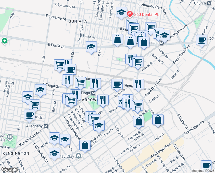 map of restaurants, bars, coffee shops, grocery stores, and more near 3540 Ruth Street in Philadelphia