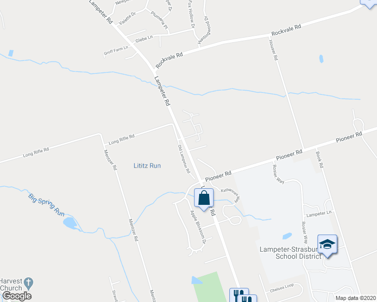map of restaurants, bars, coffee shops, grocery stores, and more near 3 Lamppost Lane in Lancaster