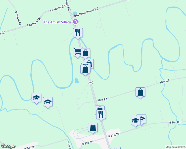 map of restaurants, bars, coffee shops, grocery stores, and more near 229 Hartman Bridge Road in Ronks