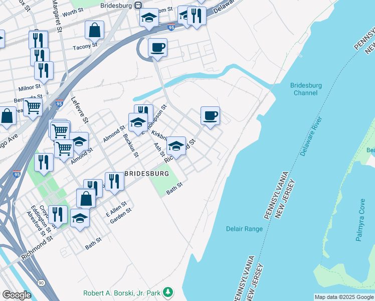 map of restaurants, bars, coffee shops, grocery stores, and more near 4755 Richmond Street in Philadelphia