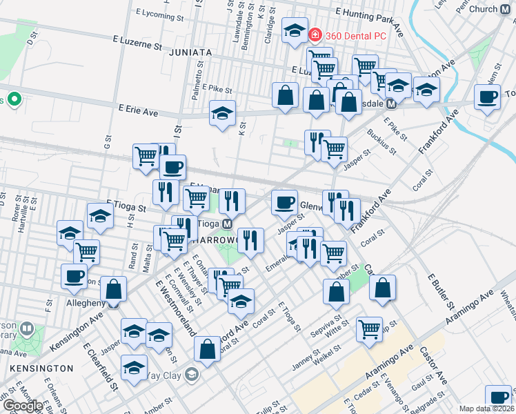 map of restaurants, bars, coffee shops, grocery stores, and more near 3540 Ruth Street in Philadelphia