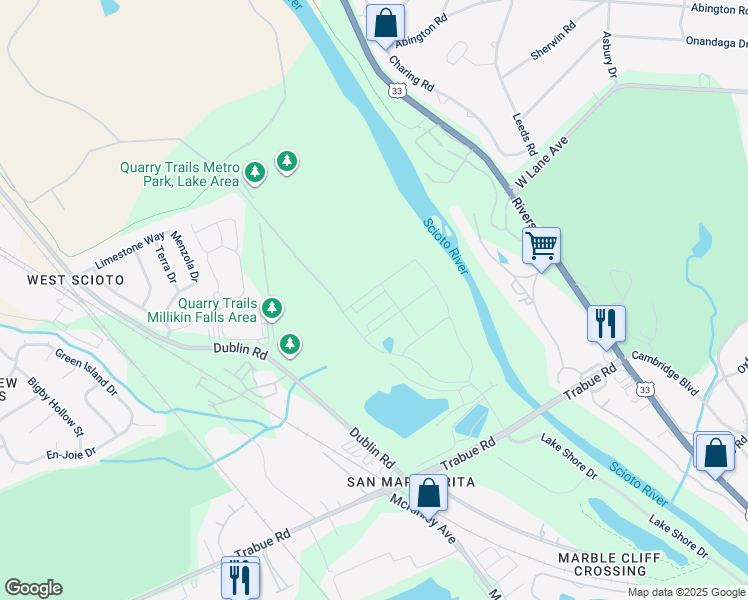 map of restaurants, bars, coffee shops, grocery stores, and more near 2126-2140 Dublin Road in Columbus