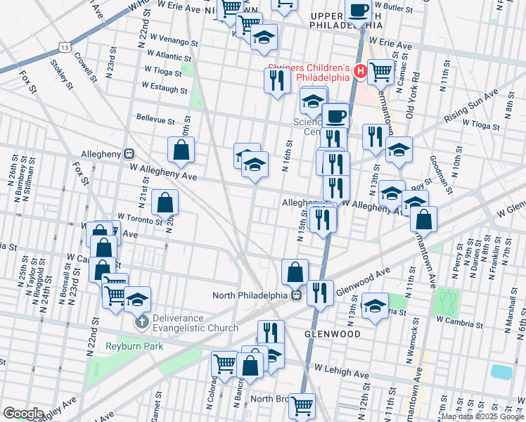 map of restaurants, bars, coffee shops, grocery stores, and more near 3127 North Chadwick Street in Philadelphia