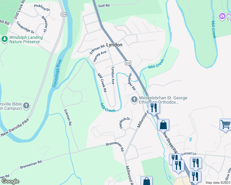 map of restaurants, bars, coffee shops, grocery stores, and more near 2115 Lyndon Avenue in Lancaster