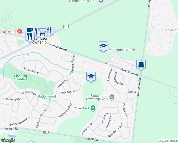 map of restaurants, bars, coffee shops, grocery stores, and more near 46 Windham Drive in Mount Holly
