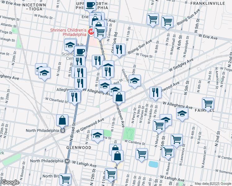 map of restaurants, bars, coffee shops, grocery stores, and more near in Philadelphia