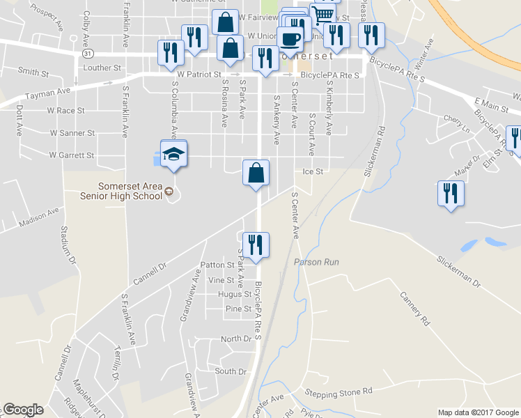 map of restaurants, bars, coffee shops, grocery stores, and more near 809 South Edgewood Avenue in Somerset