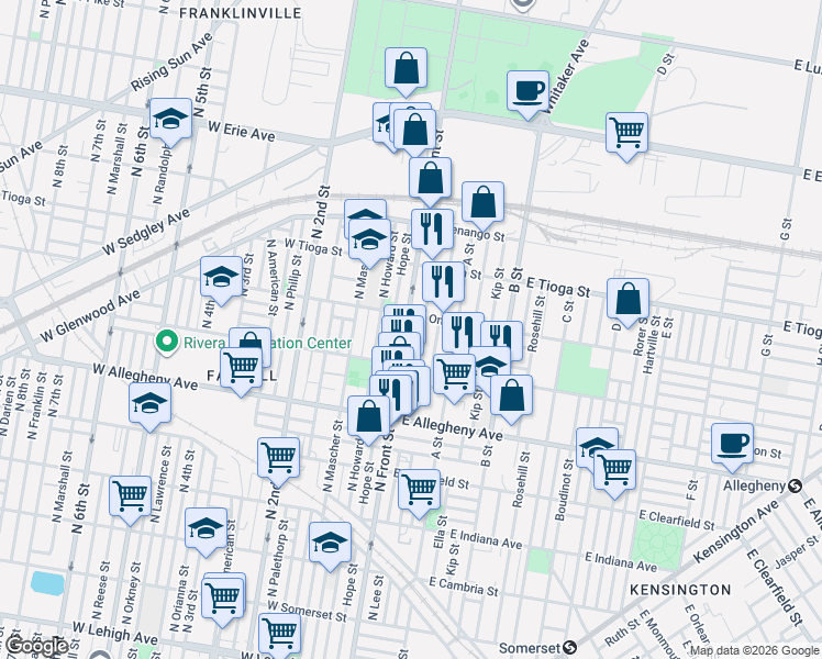 map of restaurants, bars, coffee shops, grocery stores, and more near in Philadelphia