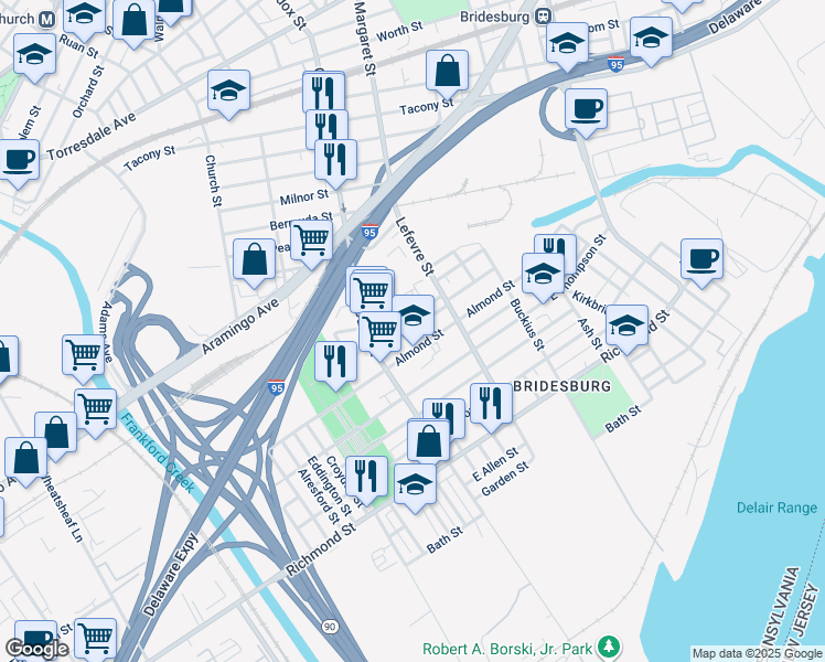 map of restaurants, bars, coffee shops, grocery stores, and more near 2612 Wilmot Street in Philadelphia