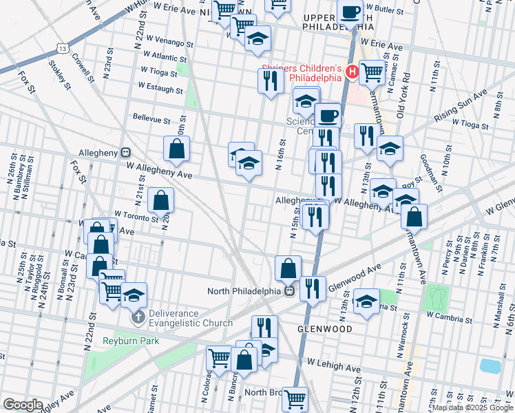 map of restaurants, bars, coffee shops, grocery stores, and more near 3131 North Chadwick Street in Philadelphia