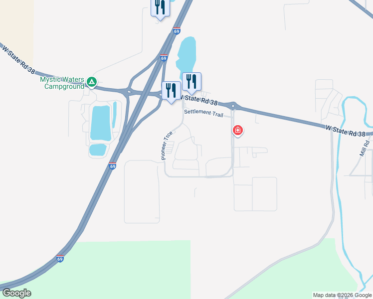 map of restaurants, bars, coffee shops, grocery stores, and more near 124 Village Drive in Pendleton