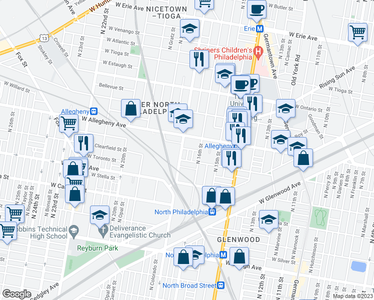 map of restaurants, bars, coffee shops, grocery stores, and more near 3130 North Chadwick Street in Philadelphia