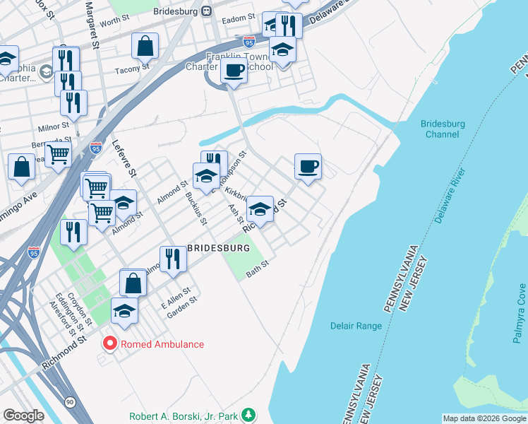 map of restaurants, bars, coffee shops, grocery stores, and more near 4742 Melvale Street in Philadelphia