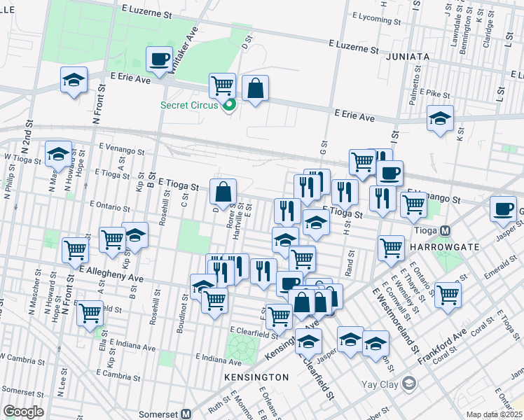 map of restaurants, bars, coffee shops, grocery stores, and more near in Philadelphia