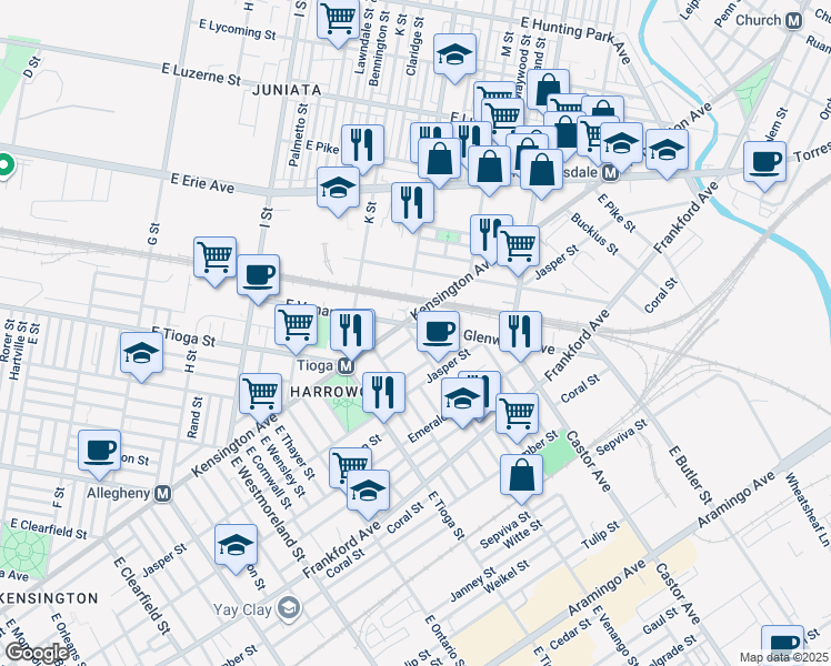 map of restaurants, bars, coffee shops, grocery stores, and more near 1817-21 East Venango Street in Philadelphia