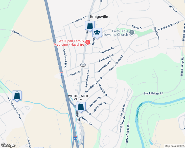 map of restaurants, bars, coffee shops, grocery stores, and more near 2546 Mayfield Street in York