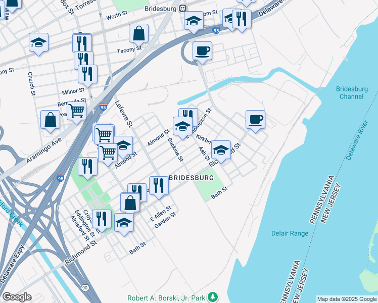 map of restaurants, bars, coffee shops, grocery stores, and more near 4627 Edgemont Street in Philadelphia