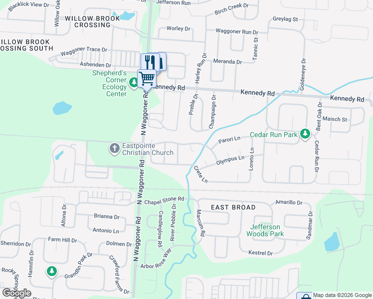 map of restaurants, bars, coffee shops, grocery stores, and more near 8158 Creekstone Lane in Blacklick