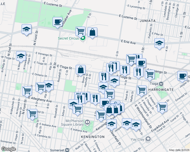 map of restaurants, bars, coffee shops, grocery stores, and more near in Philadelphia