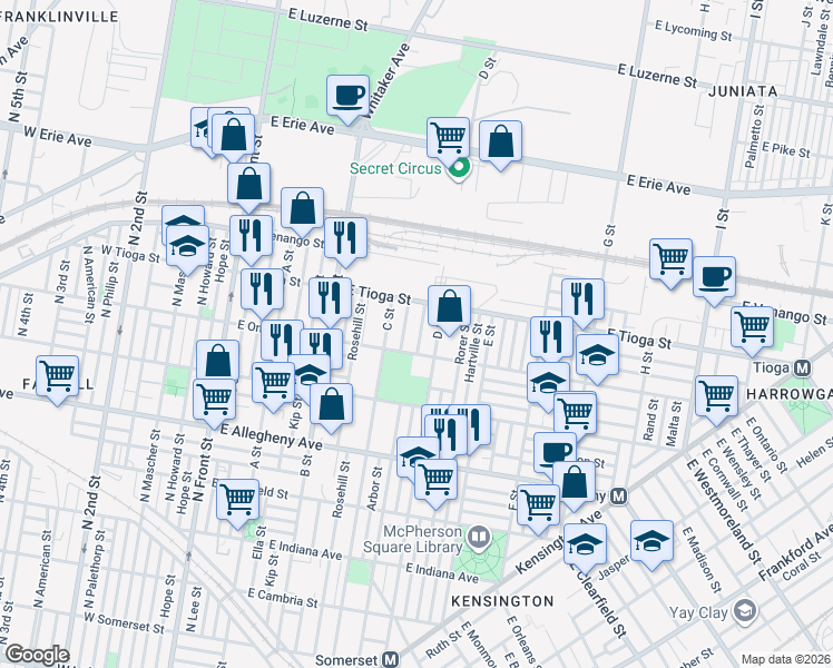map of restaurants, bars, coffee shops, grocery stores, and more near 3457 Arbor Street in Philadelphia
