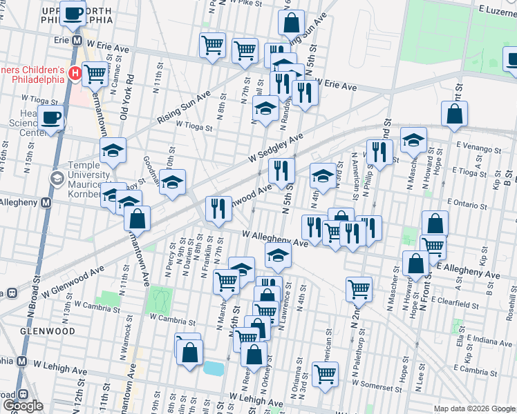map of restaurants, bars, coffee shops, grocery stores, and more near in Philadelphia
