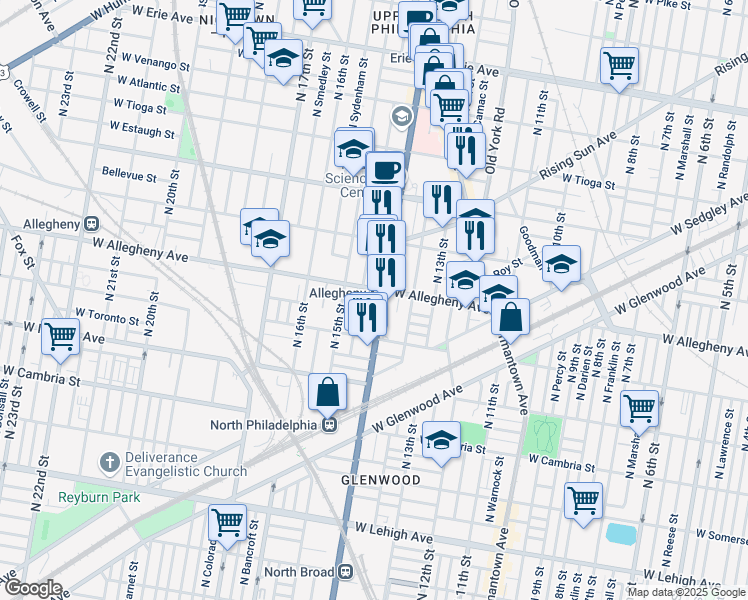 map of restaurants, bars, coffee shops, grocery stores, and more near in Philadelphia