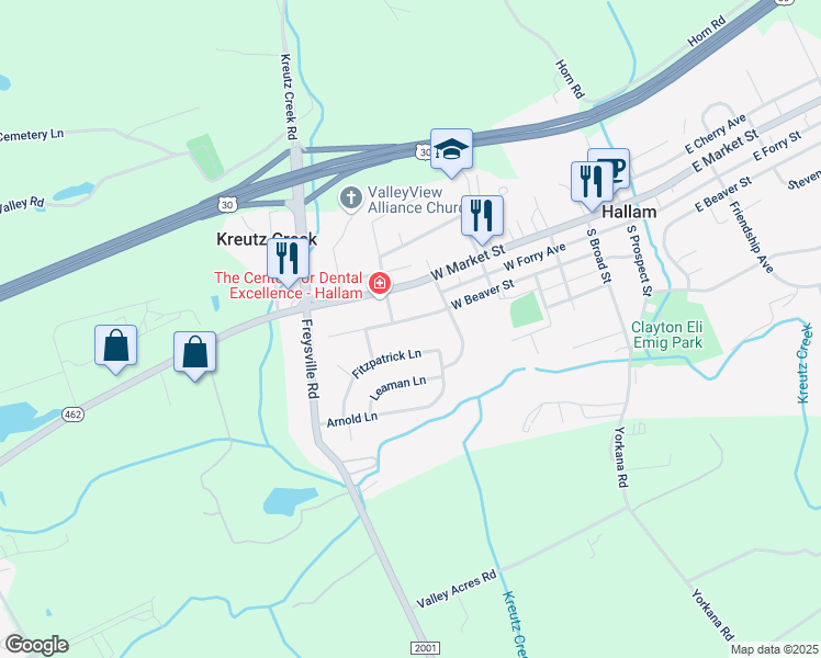 map of restaurants, bars, coffee shops, grocery stores, and more near 412 West Beaver Street in Hallam