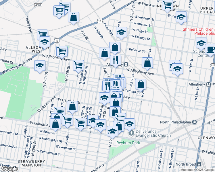 map of restaurants, bars, coffee shops, grocery stores, and more near 3038 North 23rd Street in Philadelphia
