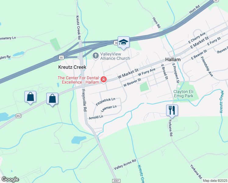 map of restaurants, bars, coffee shops, grocery stores, and more near 412 West Beaver Street in Hallam