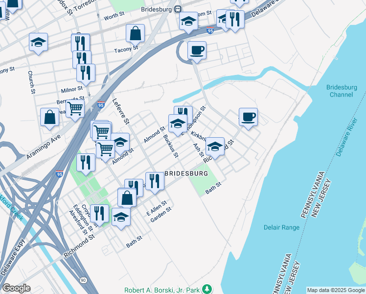 map of restaurants, bars, coffee shops, grocery stores, and more near 4627 Edgemont Street in Philadelphia