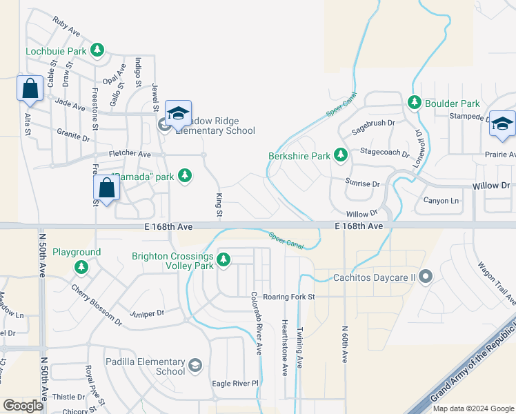 map of restaurants, bars, coffee shops, grocery stores, and more near 801 Crest Street in Brighton