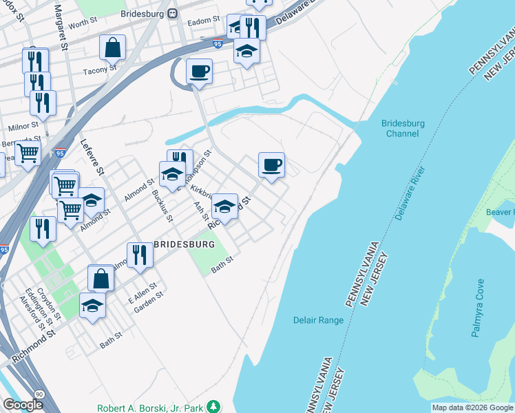 map of restaurants, bars, coffee shops, grocery stores, and more near 4807 Richmond Street in Philadelphia