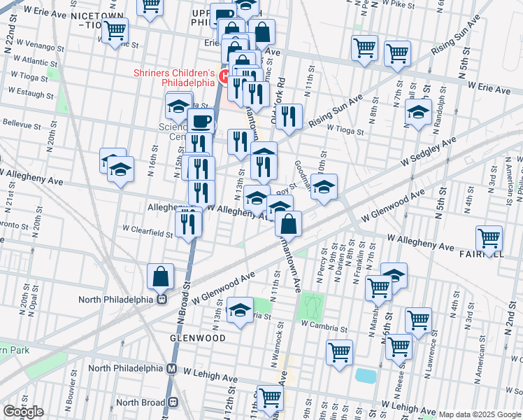 map of restaurants, bars, coffee shops, grocery stores, and more near 3237 Germantown Avenue in Philadelphia