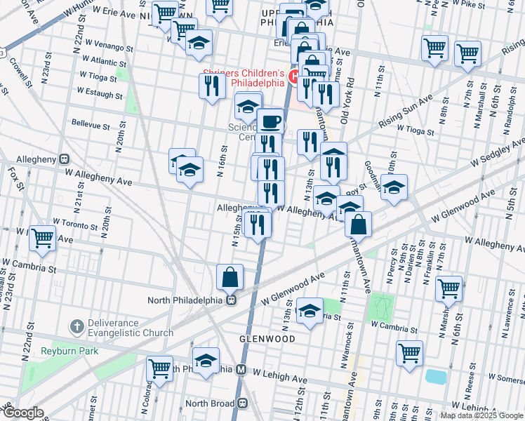 map of restaurants, bars, coffee shops, grocery stores, and more near in Philadelphia