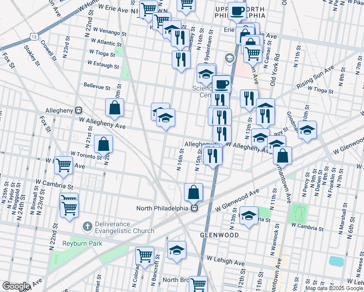 map of restaurants, bars, coffee shops, grocery stores, and more near in Philadelphia