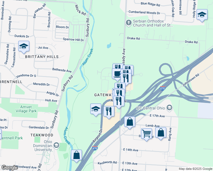 map of restaurants, bars, coffee shops, grocery stores, and more near 1600-1626 Ackley Place in Columbus
